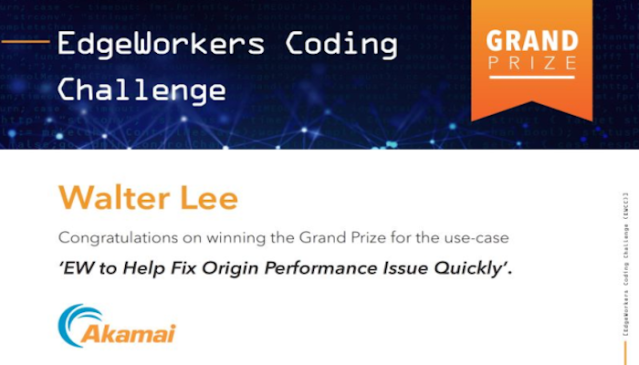 Congratulations to @WalterLee16 for winning the Akamai #EdgeWorkers #Coding Challenge and thank you for your participation.